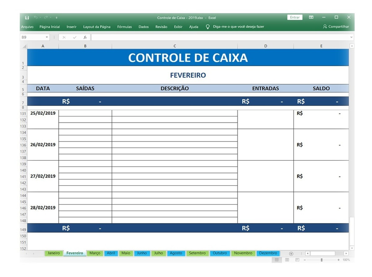 Planilha Para Controle De Caixa Saídas E Entradas R 1200 Em Mercado