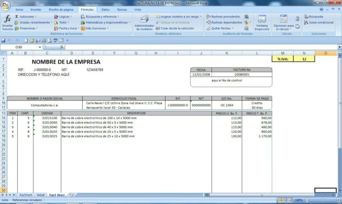 formato de facturacion en excel