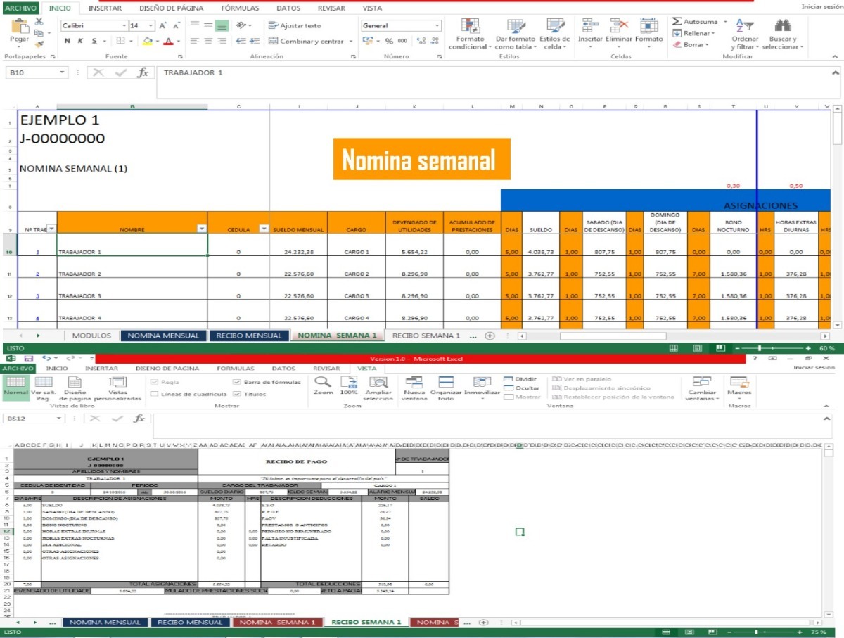 Plantilla Excel Nomina En Excel + Recibo De Pago Bs. 1