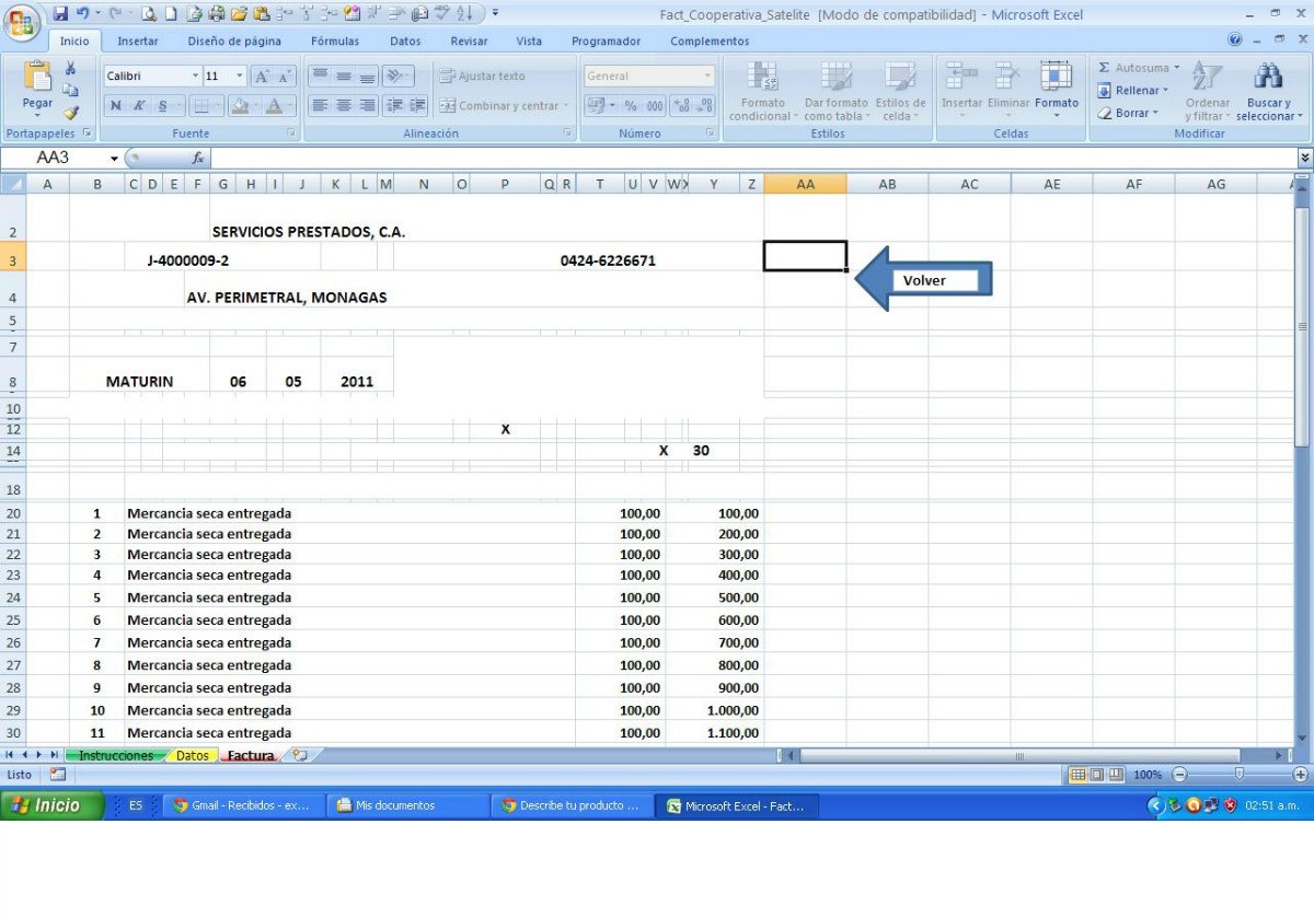 plantilla impresión factura en excel para pyme automática bs 269
