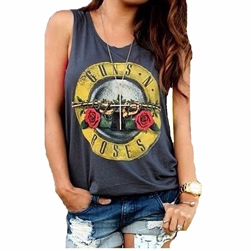 Playeras De Guns And Roses Para Mujer Playera Blusa Mujer Guns N Roses Tank Poliester Gris M - $ 1,399.00 en