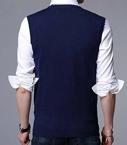 Pluszing Mens Argyle Slim Knitted Waistcoat Sleeveless Sweater Vest