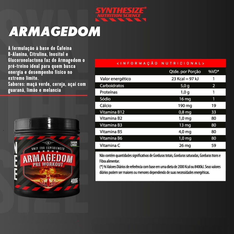 Pré Treino Com Beta Alanina Pré Treino Beta Alanina + Citrulina + Cafeina Armagedom 400g - R$ 84,70