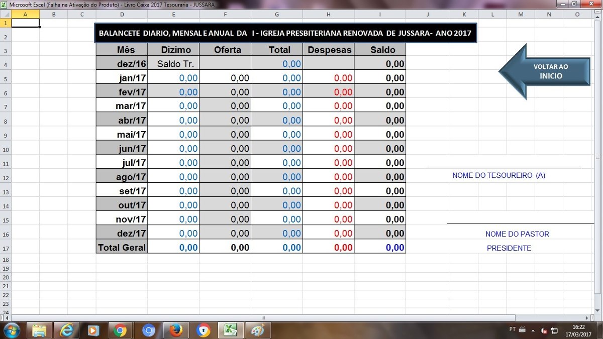 Programa Planilhas Excel Para Tesouraria Da Igreja E 