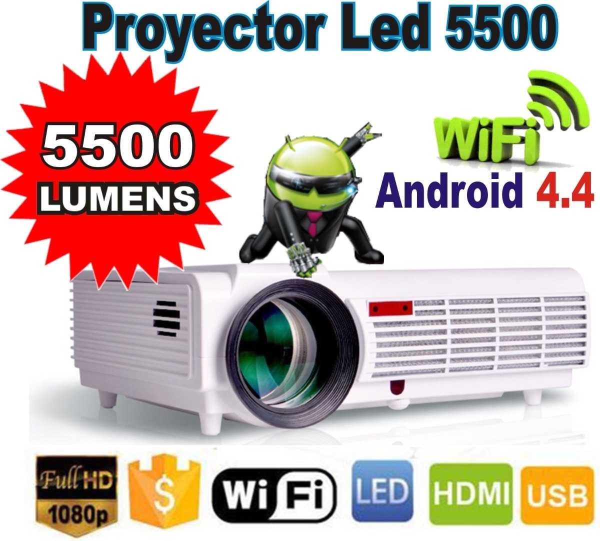 Proyector led multimedia hd wifi 5500 lúmenes hdmi vga usb g86 GENERICO