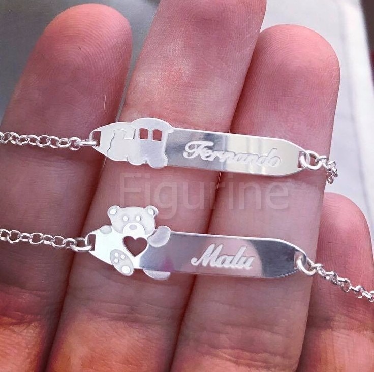 Pulseira De Bebe Com Nome Pulseira Infantil Com Nome Gravado E Desenho - Prata 925 - R$ 59,99 em