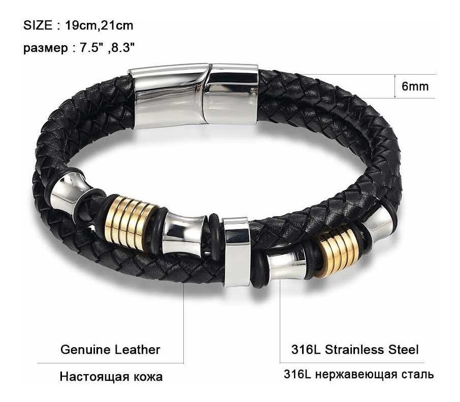 Para Hombres Pulsera Brazalete Tipo Esposa Acero pliegue sobre Broche Plata Negro Raya Muñequera