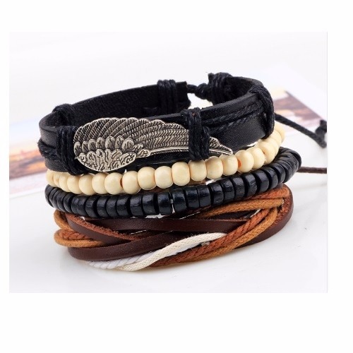 pulseras cuero hombre pulseras para hombre de cuero y madera set de 4 piel negra pulseras cuero hombre pulseras para hombre de cuero y madera set de 4 piel negra