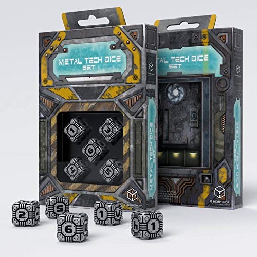 Q-Workshop Set of 5 Q Workshop QWOMTD35 Metal Tech D6 Dice RPG Box Board Game