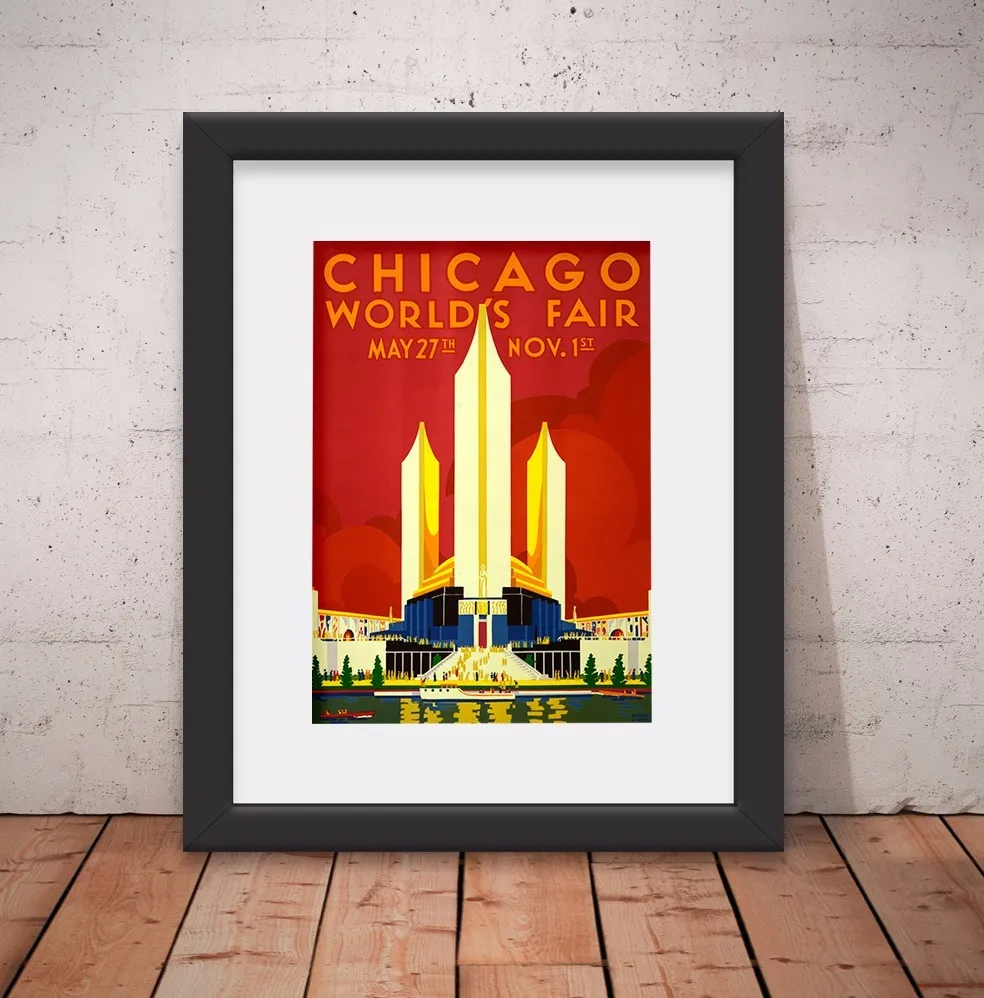 Quadro Chicago Poster Vintage 46x56cm Paspatur Vidro D78 R Quadro Chicago Poster Vintage 46x56cm
