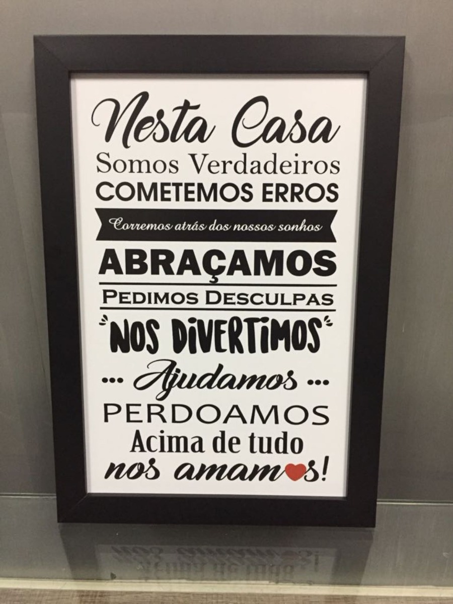 Quadro Placa C/ Moldura Preta Nesta Casa Frase Família 