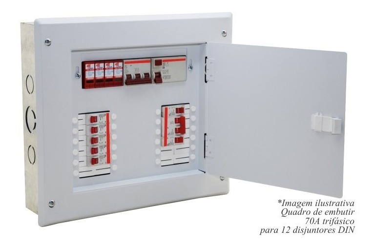 Quadro De Distribuição Trifasico Com Barramento Para 24 Disjuntores Quadro Trifásico P/24 Disjuntor Din Barramento 70a Embutir - R$ 311,00