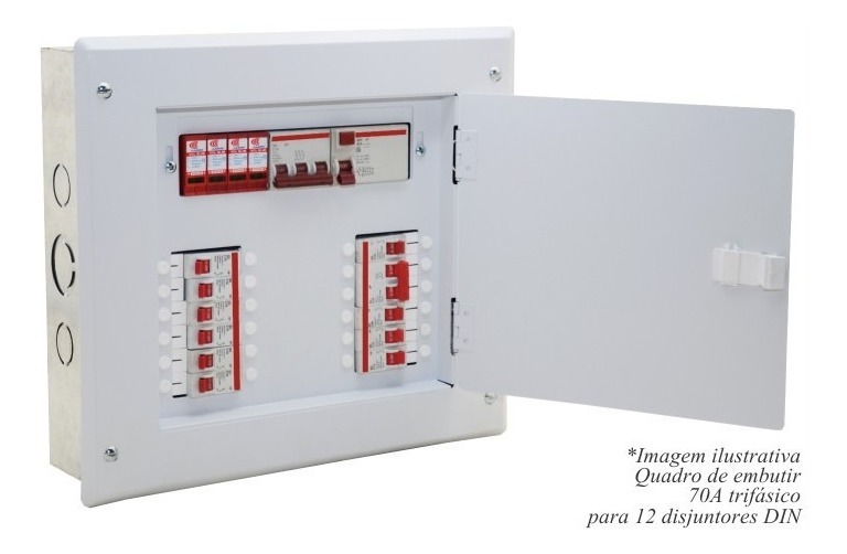 Quadro De Distribuição Trifasico Com Barramento Para 24 Disjuntores Quadro Trifásico P/24 Disjuntor Din Barramento 70a Embutir - R$ 311,00