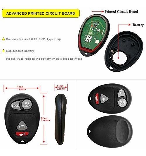 YITAMOTOR 2 Key Fob Replacement for L2C0007T Keyless Entry Remote 4-Button Compatible for Buick Regal Century Pontiac Grand Prix