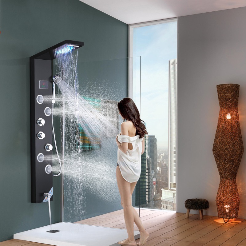 Regadera Ducha Luz Led De Columna Pared Negro,hidromasajes - $ 5,849.00