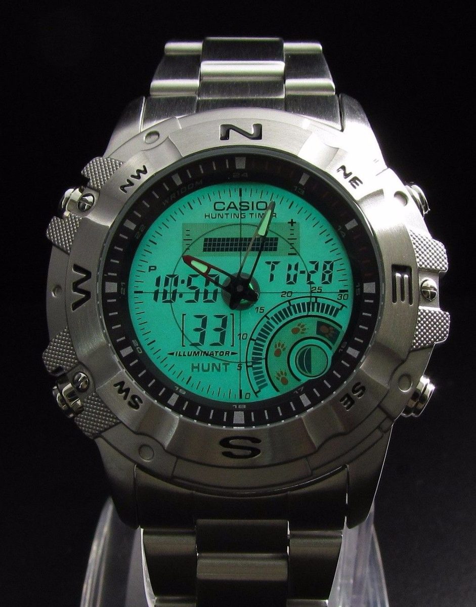 Relogio Casio Amw 704d Aço Caça Termômetro Wr 100m Fase Lua - R$ 437,00 em Mercado Livre
