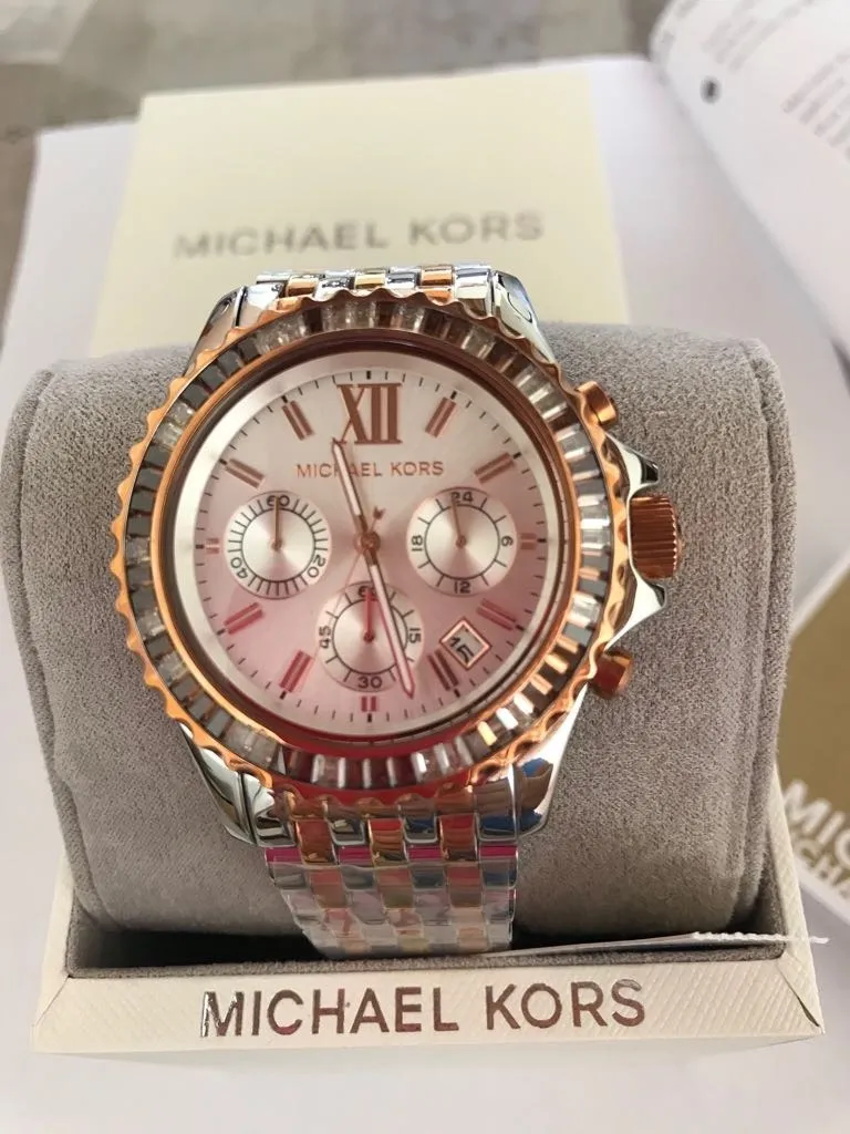 relogio michael kors prata e rose