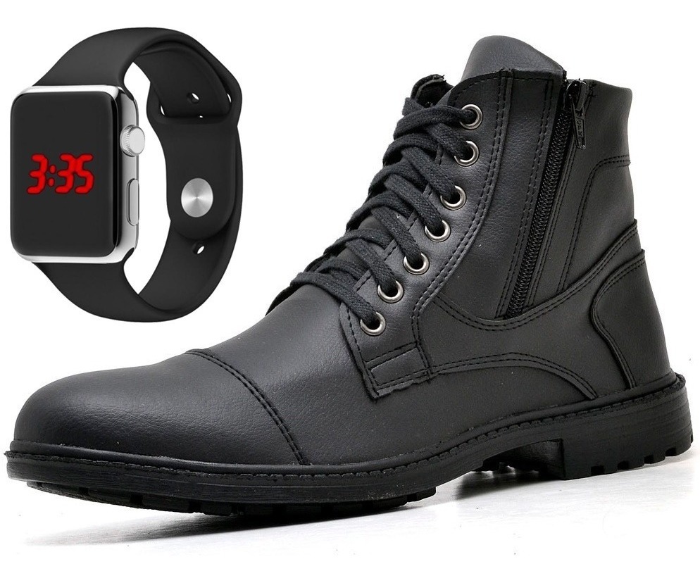 Relógio Original + Bota Sapato Coturno C/zíper Mega Top - R$ 69,90 em Mercado Livre