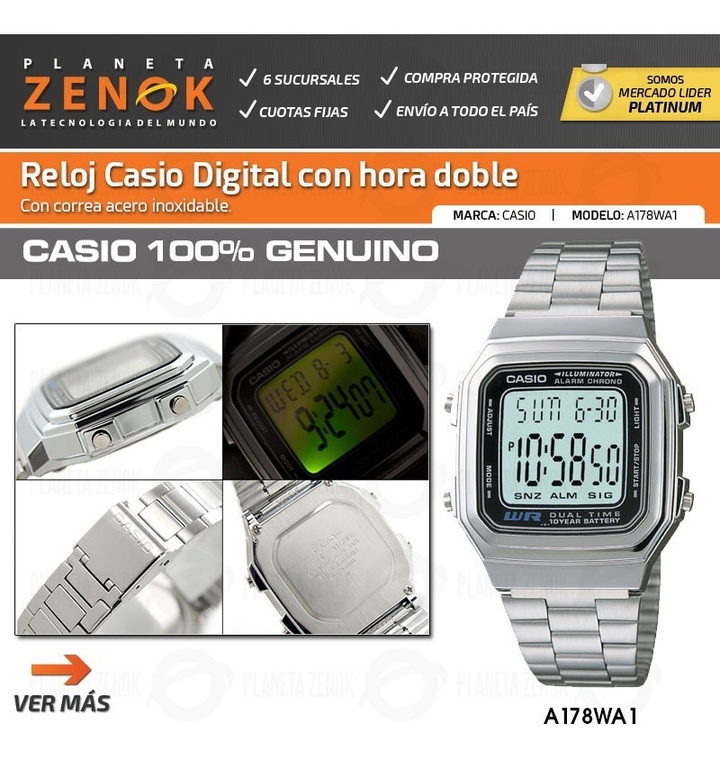 Doble Digital Casio 178wa A Hora Reloj Inoxidable Acero PXZulwOikT