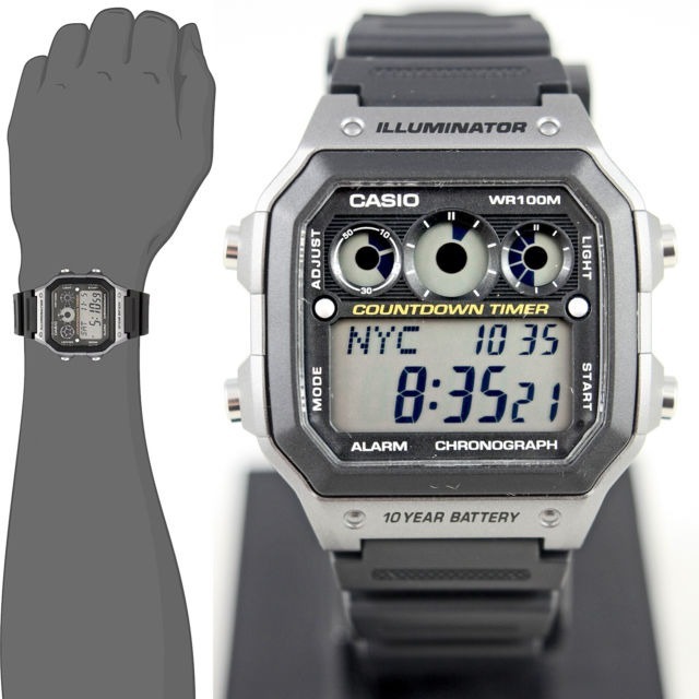Casio Reloj Ae1300wh Alarmas Wr100 Agua 5 Gris Resistente hQdtsrC