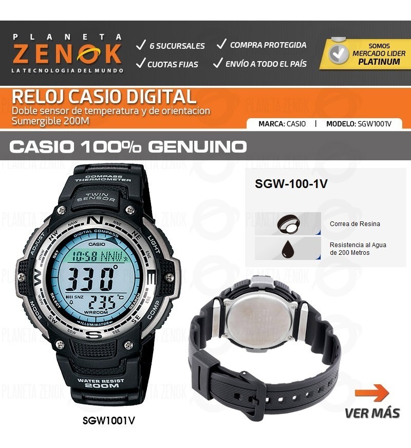 Sgw Sumergible Compas Reloj Casio 1v Temperatura 200m 100 PZuiOkX