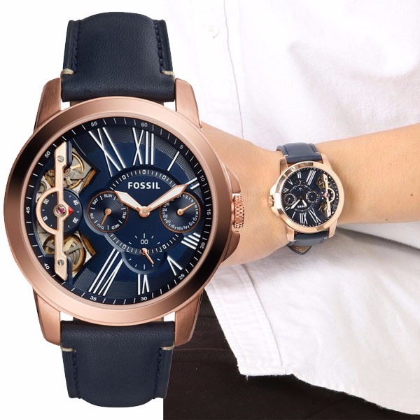 Reloj Fossil Grant Me1162 Hombre Azul/dorado De Piel Cuarzo - $ 3,260.00 en Mercado Libre
