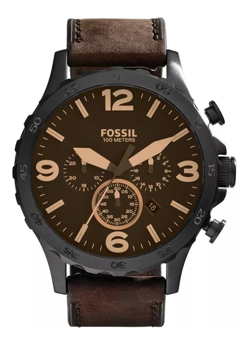 Reloj Fossil Nate Jr1487 Chrono Piel Café Acero Negro Para SW02 L SINOBI de las mujeres de la marca de relojes 2017