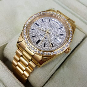 Rolex Date Amarillo Reloj Oro Day Aut Diamantes Dial Negro E9DHIW2Y