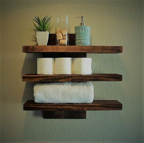 Repisa Para Baño En Madera Sólida , Vintage , Rustico - $ 480.00 en