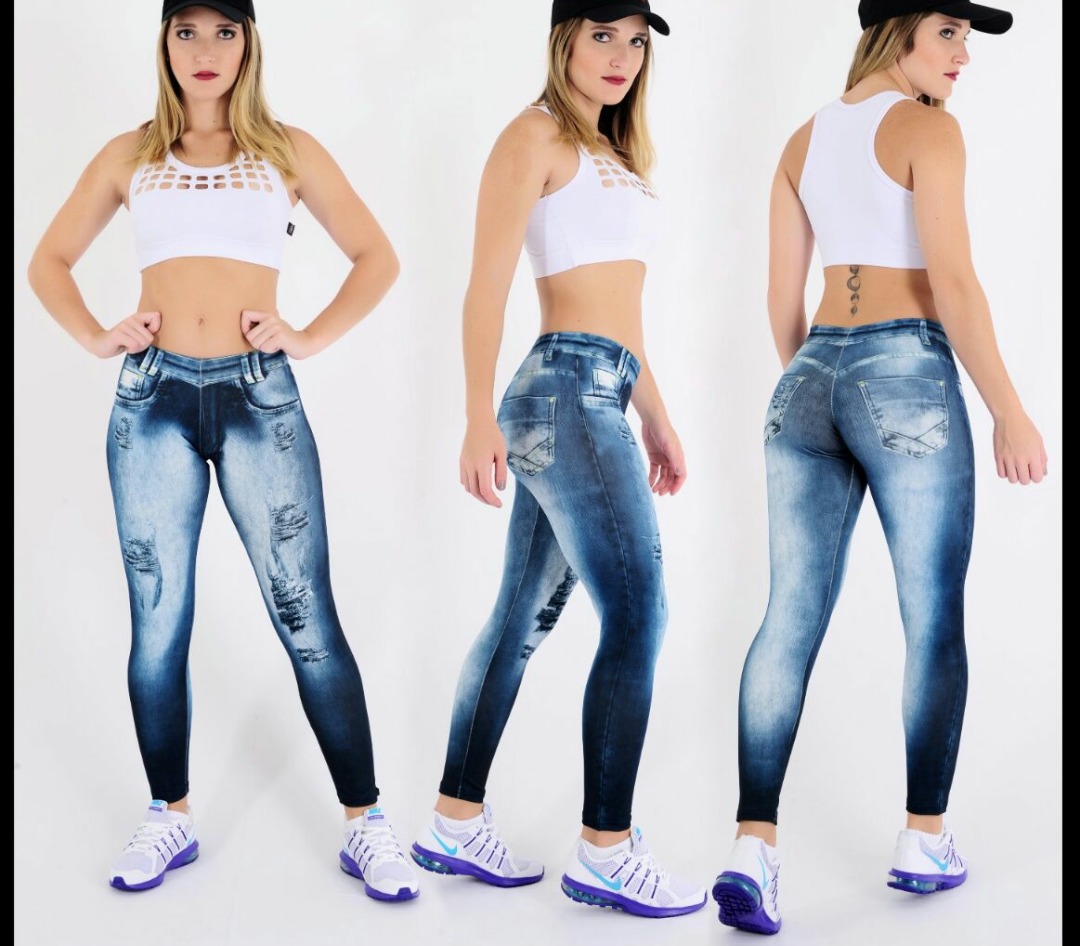 calça legging jeans fake fitness feminino cintura alta