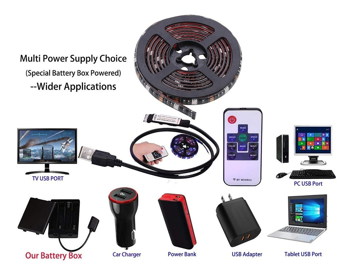 LED Strip Lights RGB 5V /& Battery Box /& Controller Battery Powered Multi-color