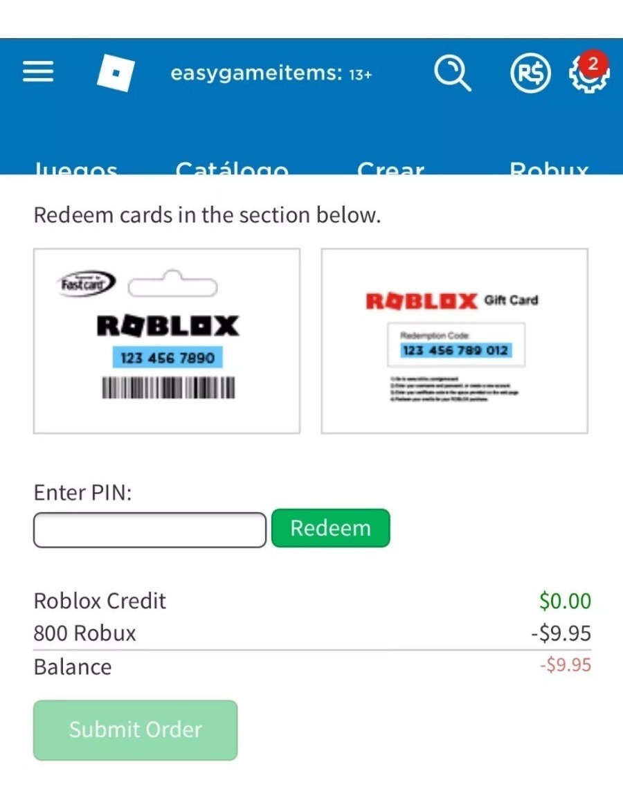 Roblox 800 Robux Pc Gift Card Entrega Digital Inmediata - $ 42.889 en Mercado Libre