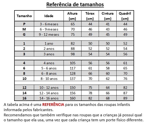 tamanho de roupa para criança de 4 anos