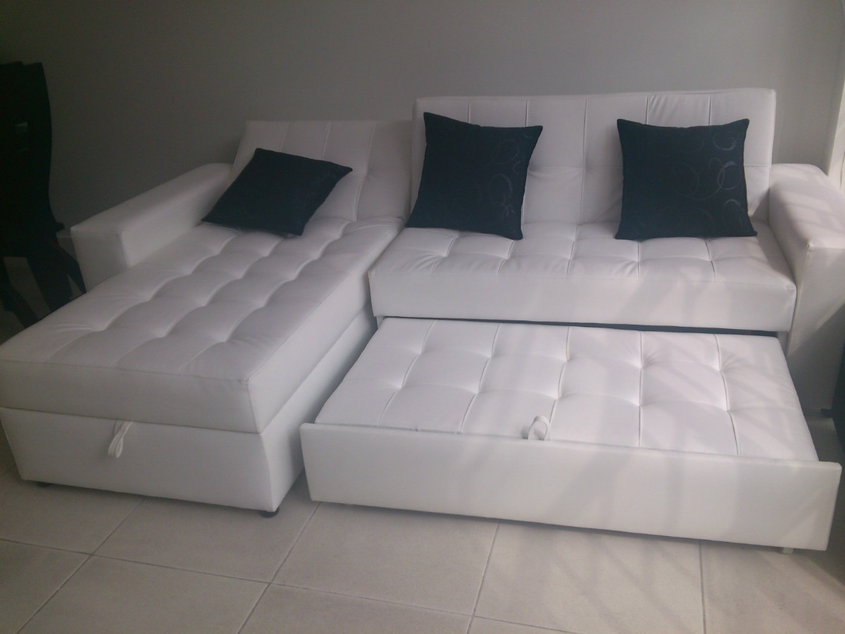Sala Moderna Sofa Cama Con Baul, Puff Baul Y 3 Cojines ...