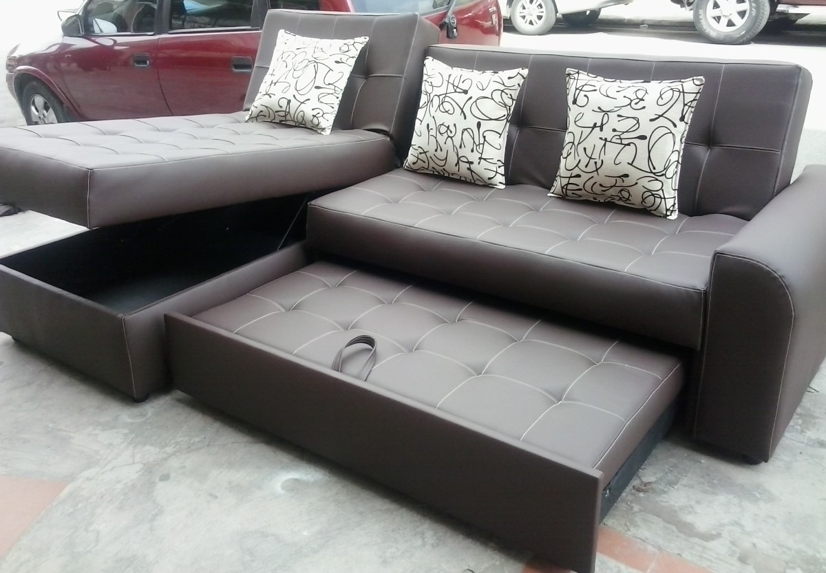 Sala Moderna Sofa Cama Con Baul, Puff Baul Y 3 Cojines ...