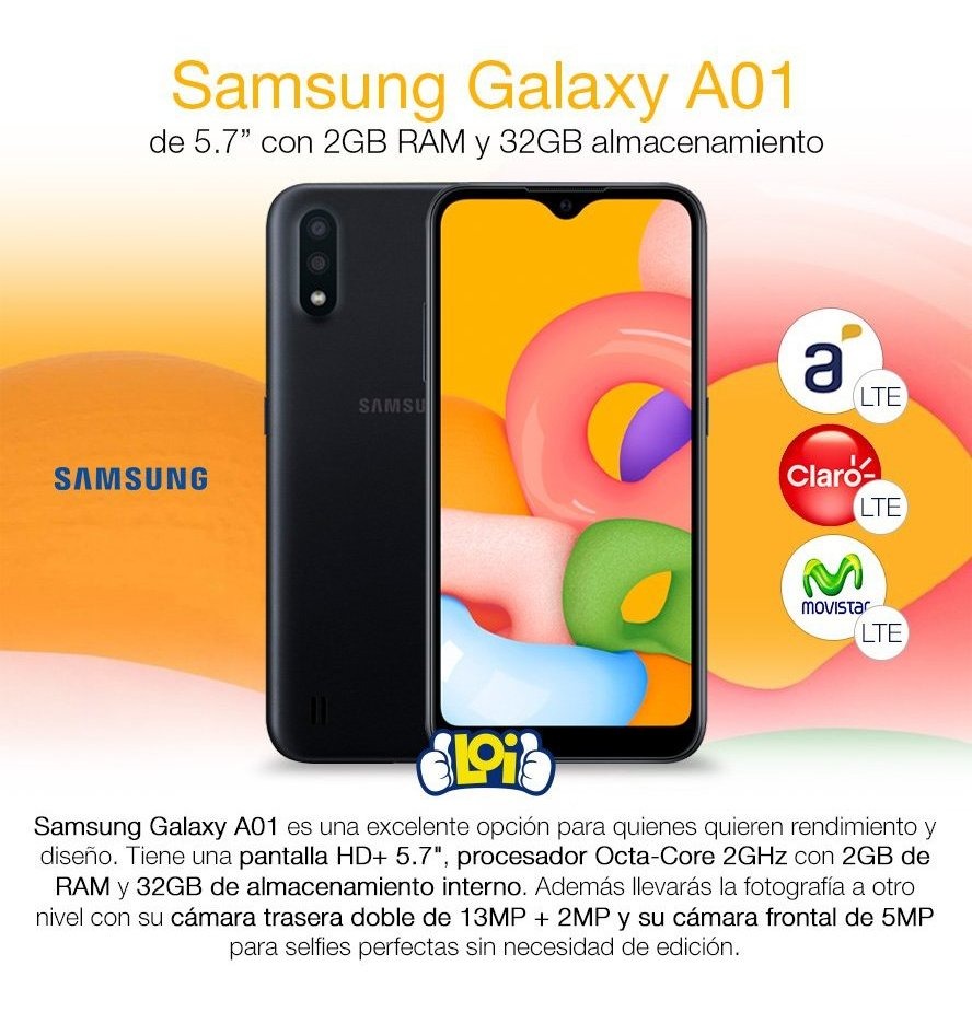 Samsung Galaxy A01 2020 Oficial 32gb 2gb Cám Dual 13mp Loi - U$S 175,99 en Mercado Libre