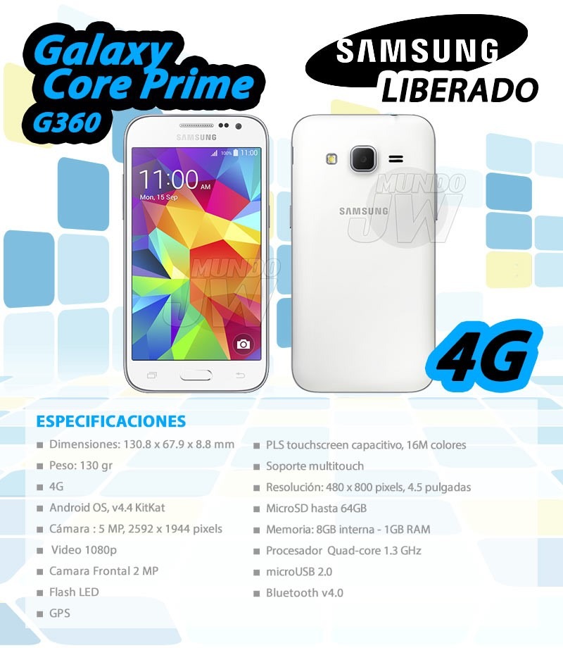 Samsung Galaxy Core Prime G360 - 4g - Lte - 8gb - 5mp - S/ 349,00 en Mercado Libre