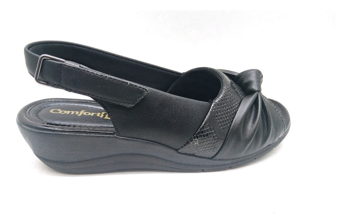 Sandália Comfortflex Anabela Preta Lançamento Preço Baixo - R$ 156,90 em Mercado Livre