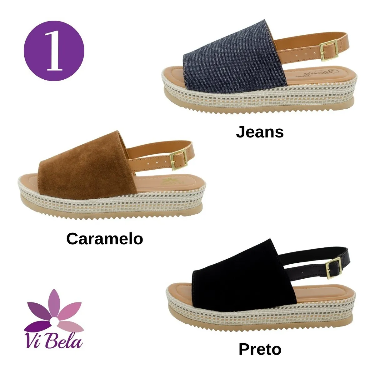 VI BELA | Sandalia Feminina 3 Pares Flatform Tratorada Atacado Revenda - R$ 157,90