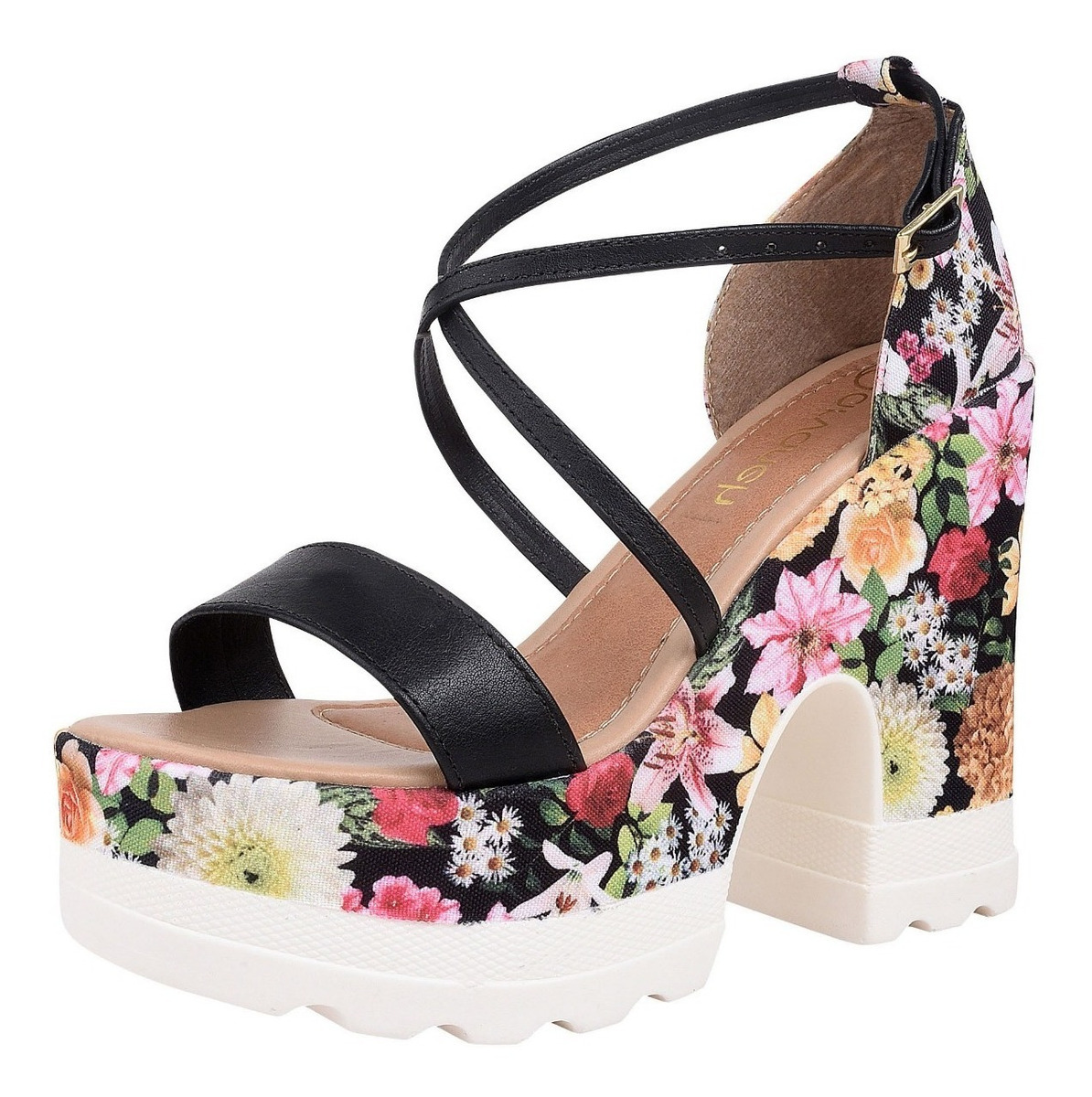 Sandália Feminina Anabela Salto Alto Tratorada Ref 10003 Fg - R$ 120,00 em Mercado Livre