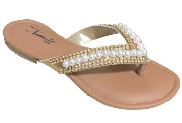Sandália Feminina Rasteira Perolas Rose Gold Strass Clique+ - R$ 29,99 em Mercado Livre