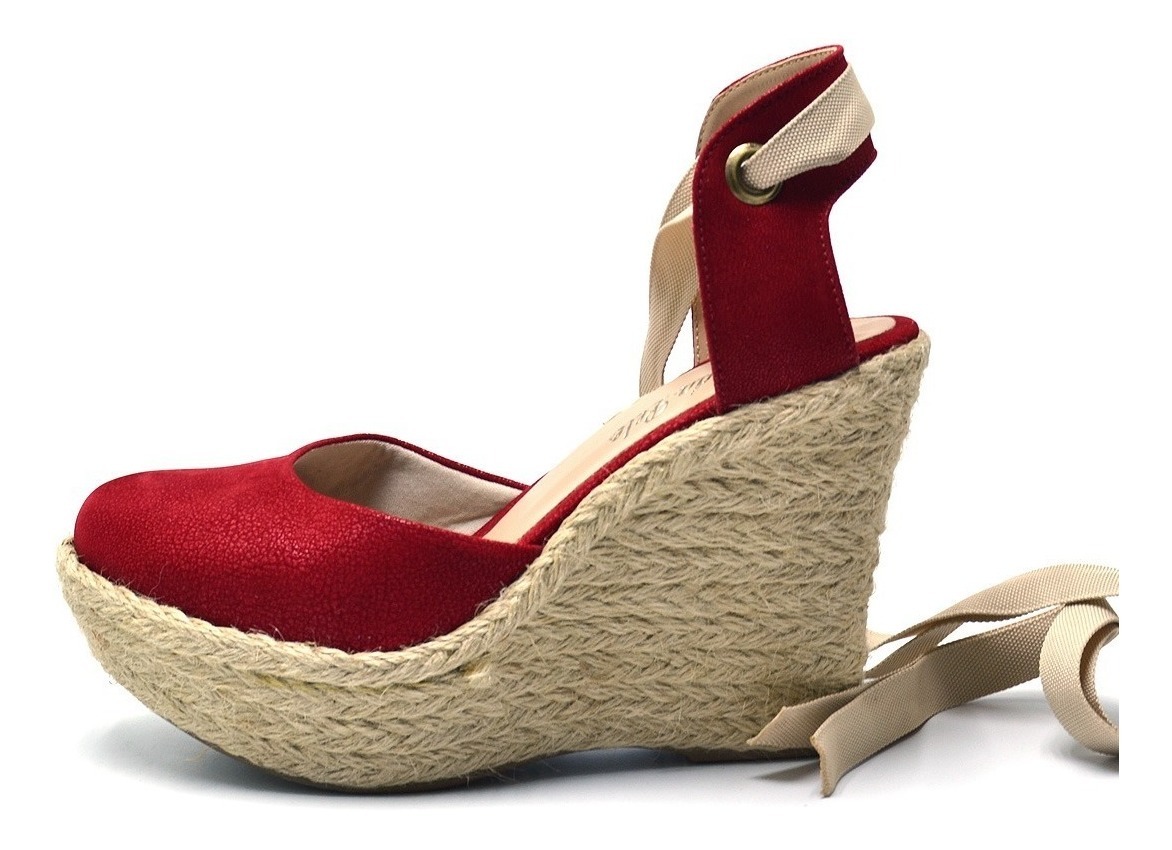 Sandália Salto Anabela Espadrille Vermelha E Laço Fita - R$ 108,90 em Mercado Livre