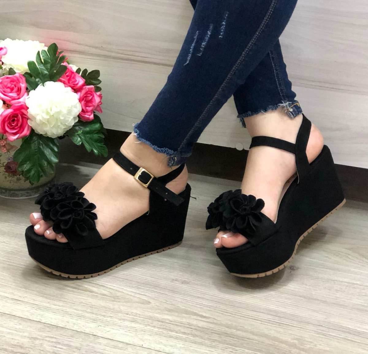 Sandalias Colombiana 2019 Gamuza Moda Plataforma Negras 0wNnm8