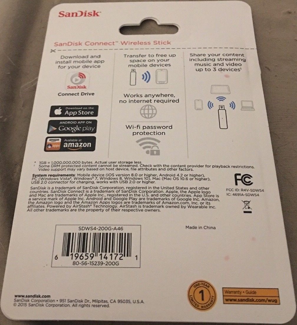 Sandisk Wireless Connect Stick Pendrive Wi-Fi Sem Fio 200gb Ios.
