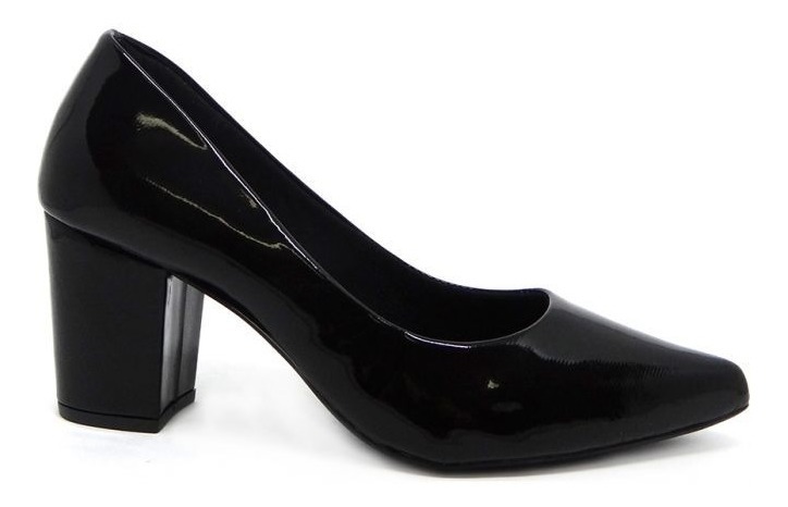 Sapato Bico Fino Scarpin Preto Salto Grosso Médio Alto Bloco - R$ 183,79 em Mercado Livre