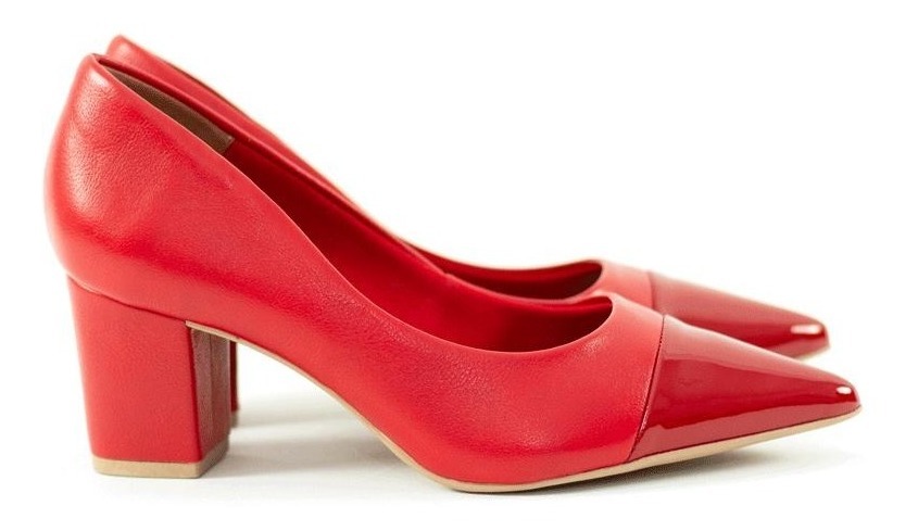 Sapato Feminino Scarpin Scarlet Salto Bloco Verniz Vermelho - R$ 99,90 em Mercado Livre