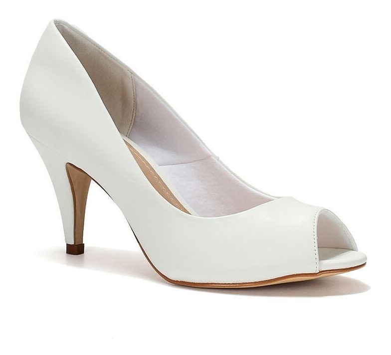 Sapato Peep Toe Noiva Debutante Em Napa Branco Salto Médio - R$ 144,90 em Mercado Livre