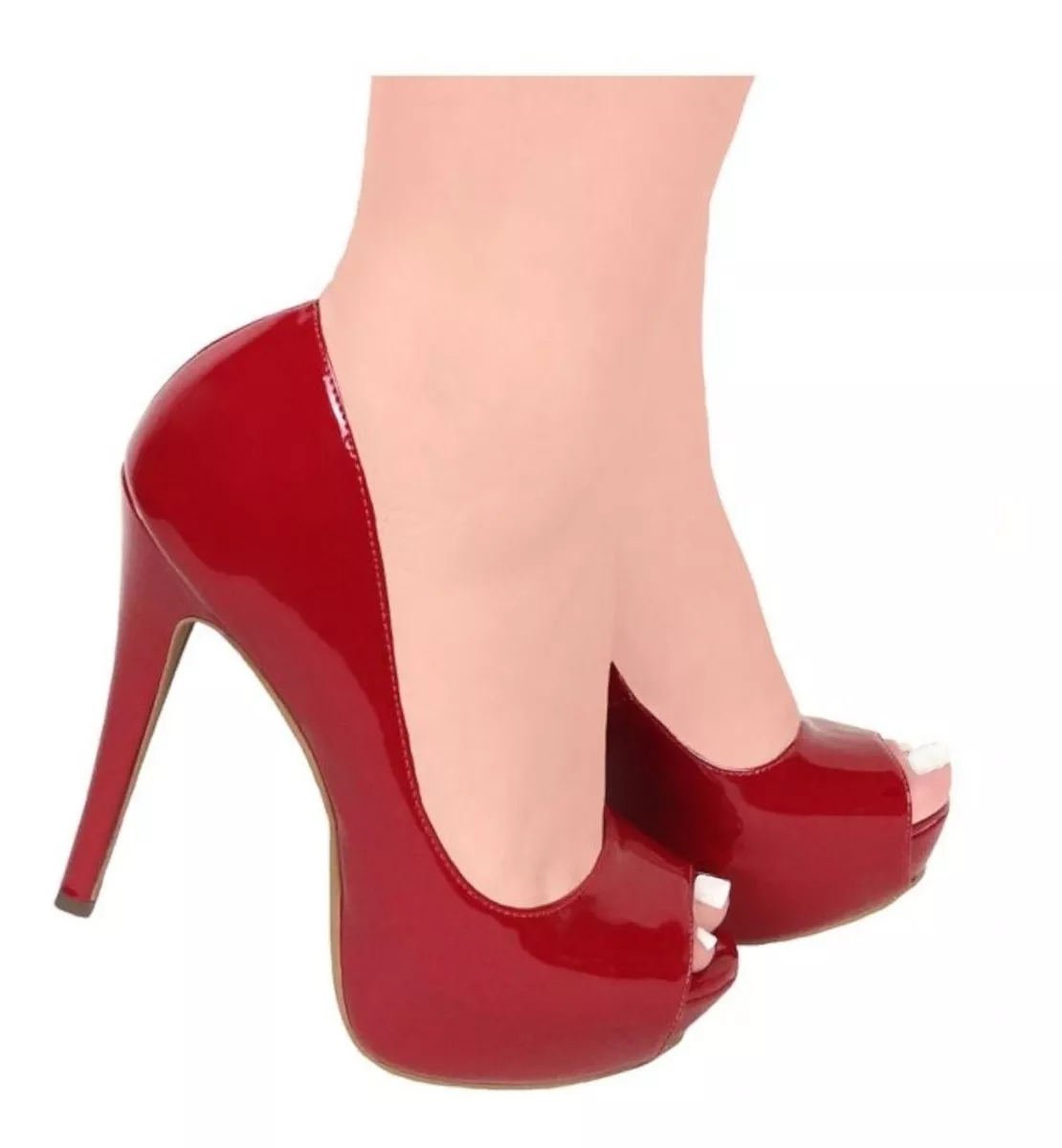 sapato vermelho peep toe