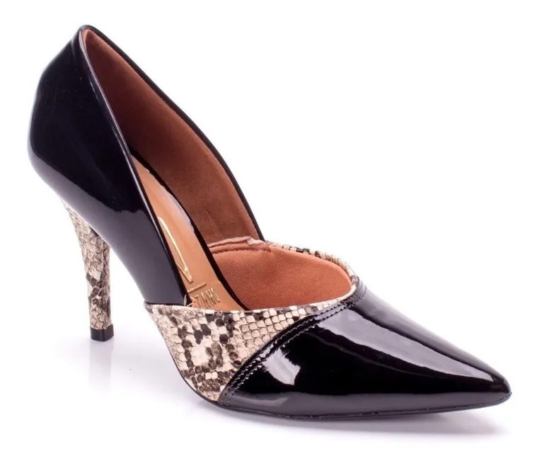 CALÇADOS SANTA CRUZ | Sapato Vizzano Scarpin Preto/multi Bege 1184.1012 - R$ 123,90