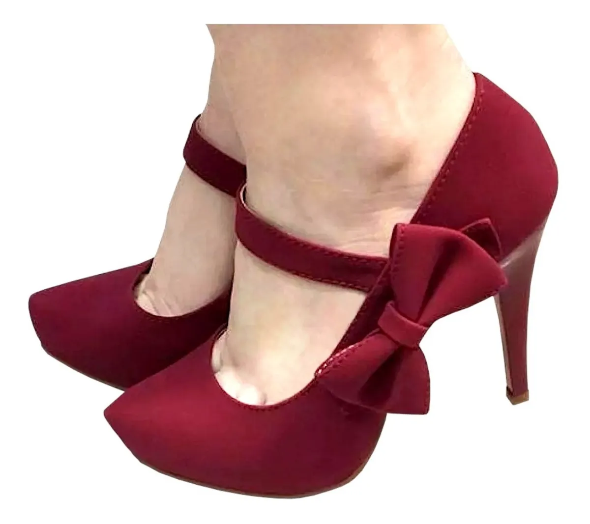 AMANI CALÇADOS E ACESSÓRIOS | Scarpin Meia Pata Marsala Vinho Laço Boneca Salto Alto Fino - R$ 149,00